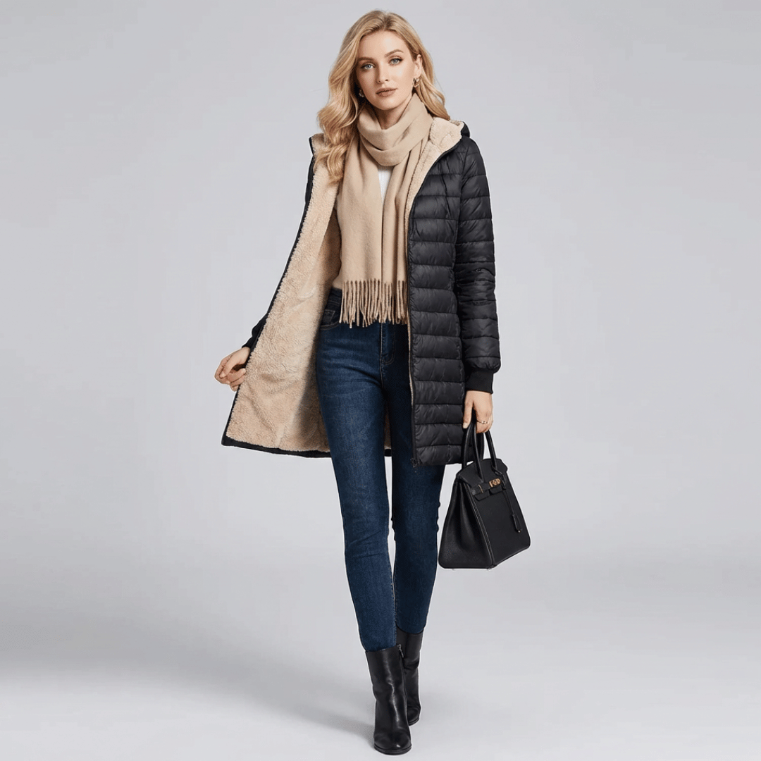 Jaqueta Feminina Puffer Longa com Pelúcia