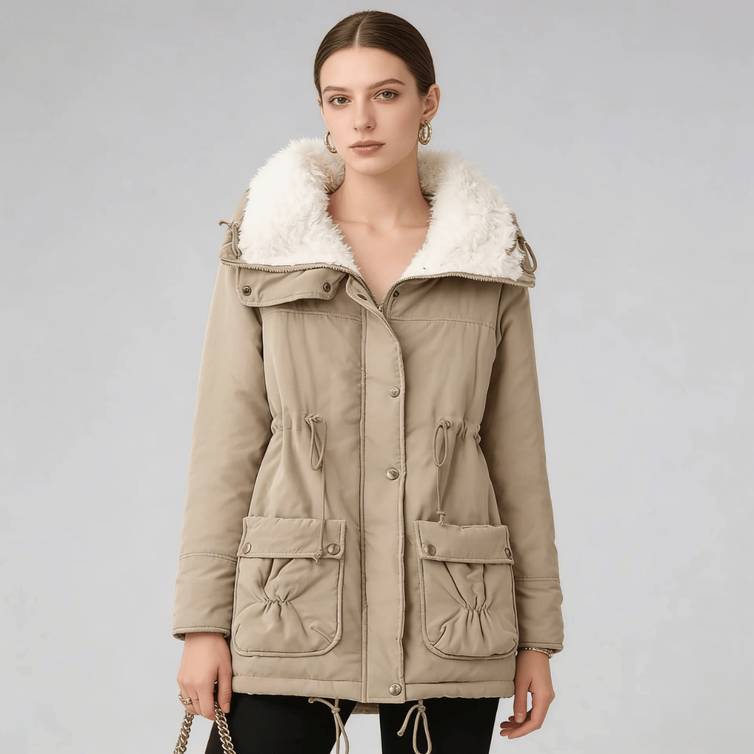 Parka Feminina Forrada com Pelúcia e Gola Alta