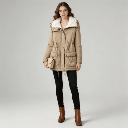 Parka Feminina Forrada com Pelúcia e Gola Alta