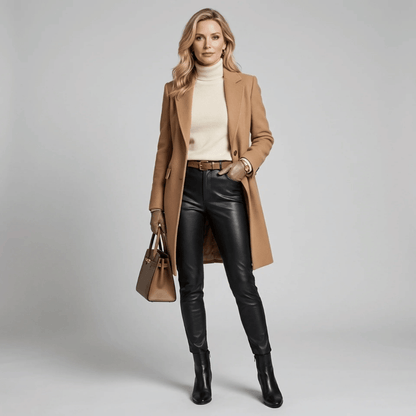 Calça Feminina de Couro Sintético Aveludada