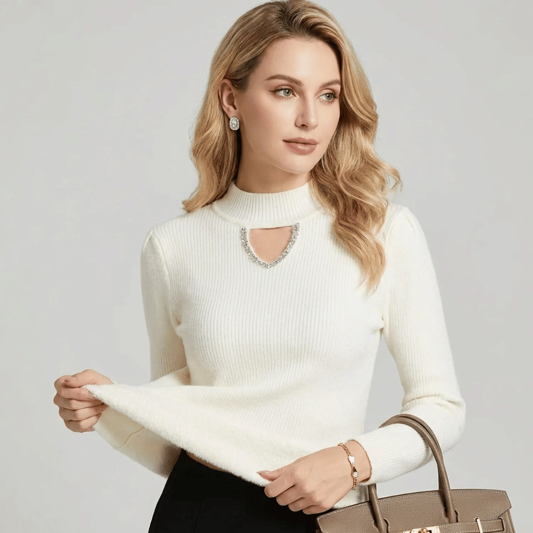 Suéter Feminino Peluciado com Pérolas