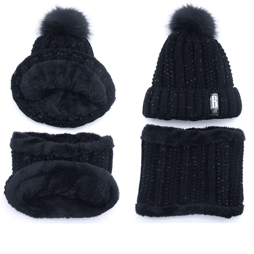 Conjunto Feminino Gola e Touca de Tricô Forrada com Pelúcia