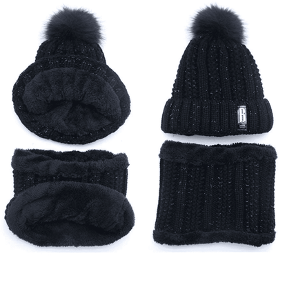Conjunto Feminino Gola e Touca de Tricô Forrada com Pelúcia