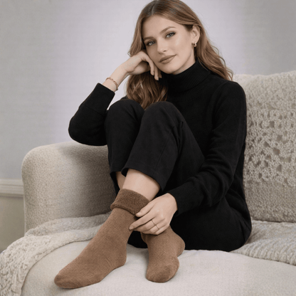 Meia Peluciada Feminina Térmica Canelada - 2 Pares de Meias